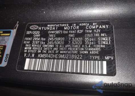 2021 Hyundai Palisade Sel from USA, damaged, VIN KM8R4DHE9MU218922